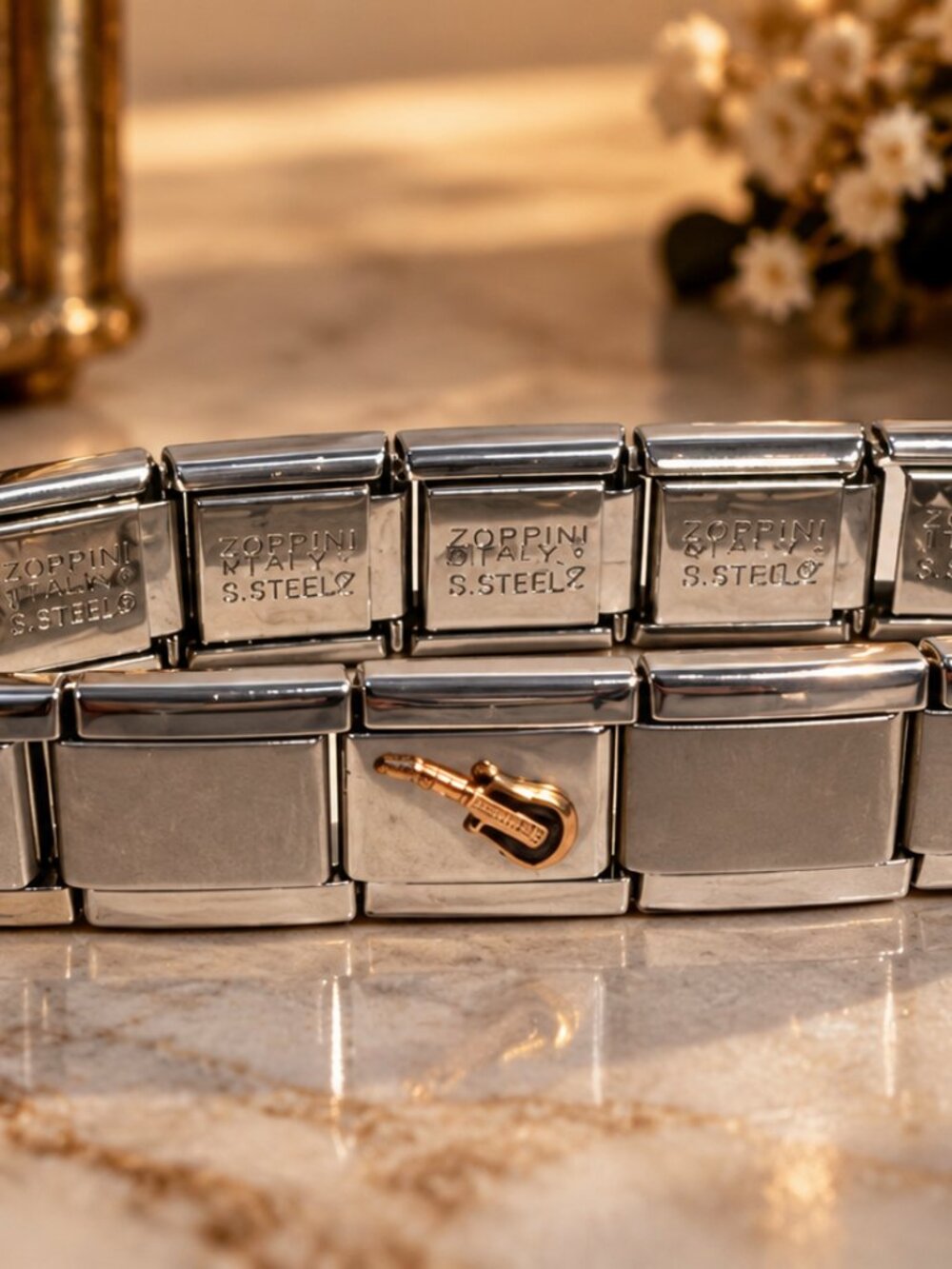 Zoppini Stainless Steel Guitar Charm Bracelet Italian Modular Style